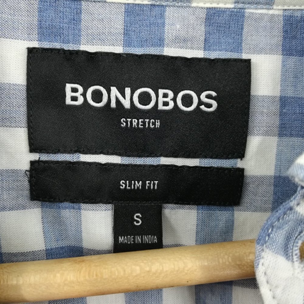 Bonobos Slim Fit Stretch Plaid Button Down Shirt Size S Blue White Gingham - Picture 9 of 10